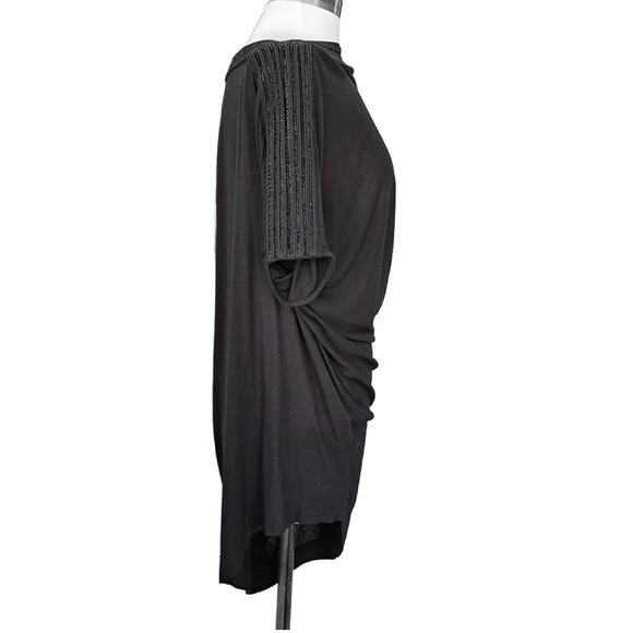 All Saints Oriel Slouchy Tee Size 8 Embellished Boat Neck Asymmetrical Black Top - Picture 4 of 12